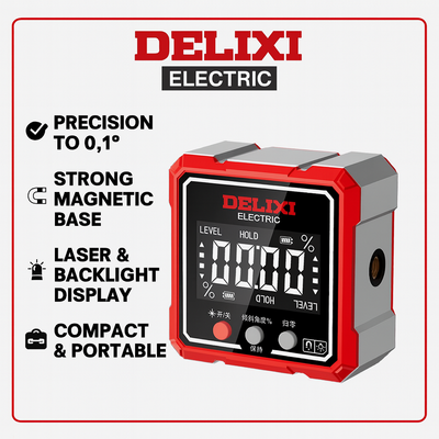 Delixi Digitale Hellingmeter met Laser & Magnetische Basis – Precisie Hoekmeter
