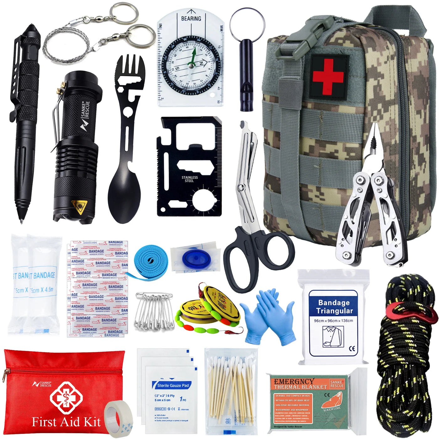 Noodpakket Basis – 24-delige Survival & EHBO Kit in Waterdichte Tas