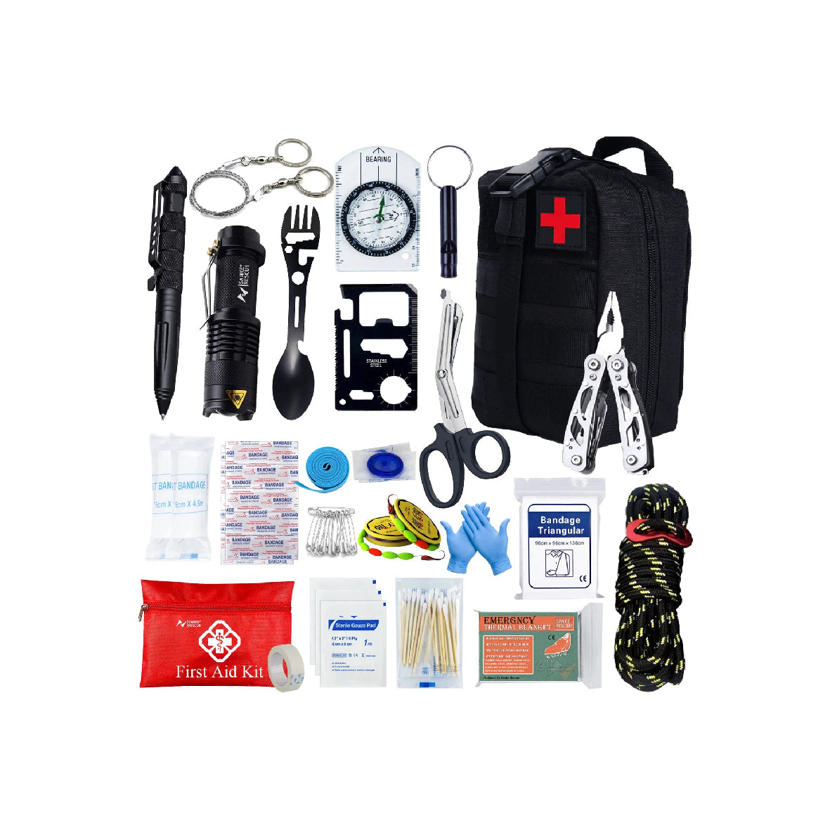 Noodpakket Basis – 24-delige Survival & EHBO Kit in Waterdichte Tas