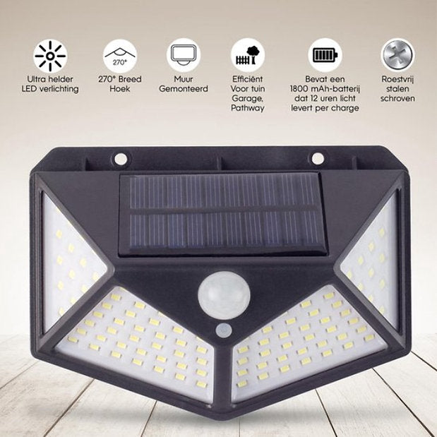 Solar LED Buiten Lamp - 100 LED Verlichting  - Verlichting op Zonne-energie IP-65