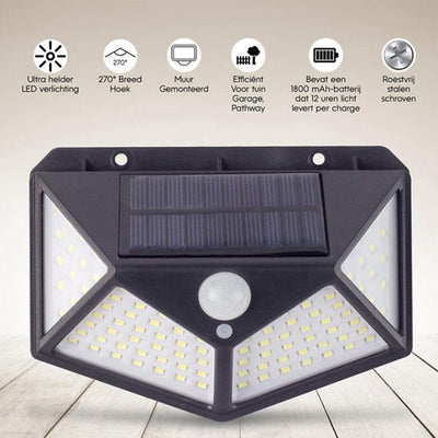 Solar LED Buiten Lamp - 100 LED Verlichting  - Verlichting op Zonne-energie IP-65